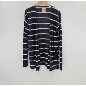 Chaser Navy Blue White Striped Open Front Cardigan Sweater Pockets Mens Medium